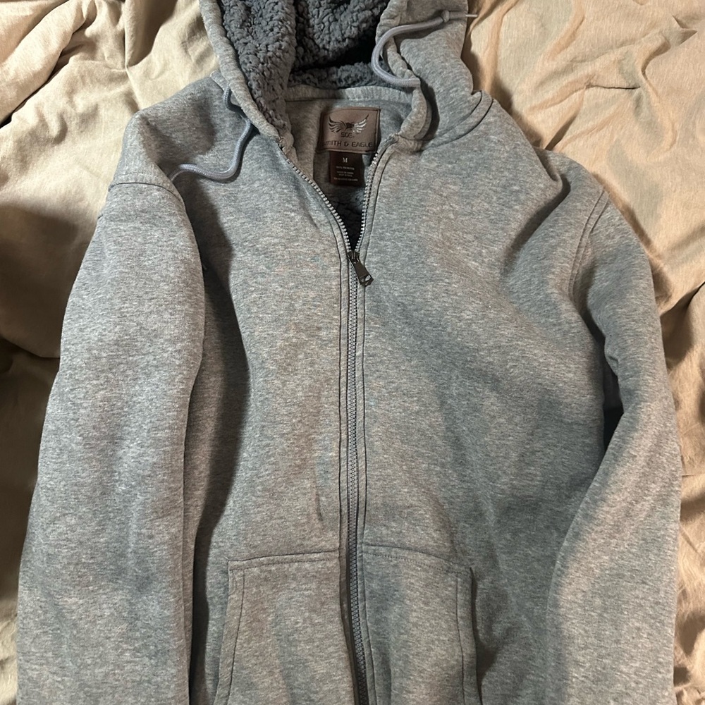 Gray Sherpa-Lined Zip-Up Hoodie